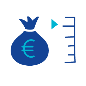 Icon eines Geldsacks mit Euro-Symbol und Skala, symbolisiert Gehaltsstudien nach Funktion.